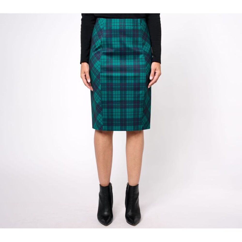 Susan Graver Women's Skirt Sz XL Printed Ponte Knit Pull-On Pencil Green A623767 - Picture 3 of 4